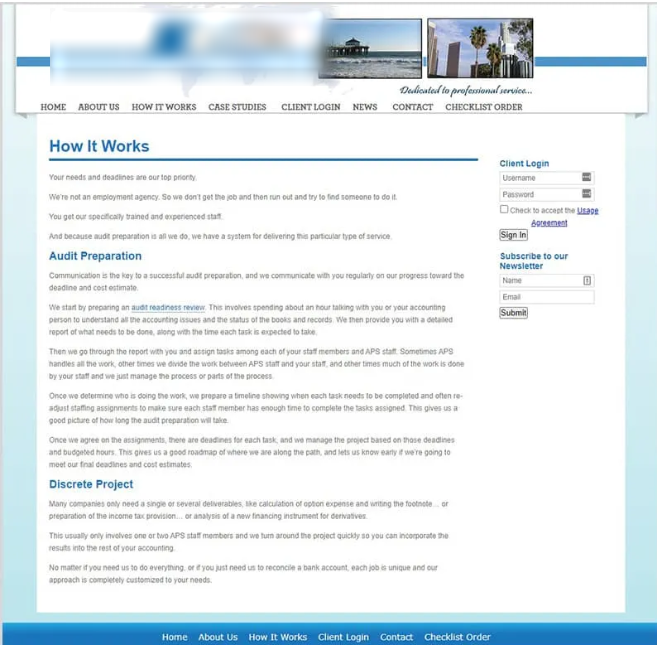 Outdated website example before a redesign
